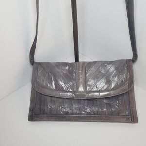 Vintage 80s Genuine Gray Eel Skin Women's Purse Shoulder Handbag Clutch